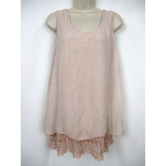 Elena Baldi Tops - Elena Baldi Silk Top Women Small Crochet Lace Lagenlook Coquette Romantic Pastel